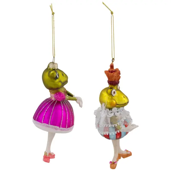 Northlight Royal Ballerina Frogs Glass Christmas Ornaments- 6" - Multicolor - Set of 2 {4}