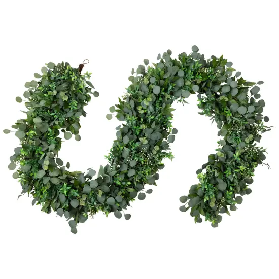 Northlight Silver Dollar and Seeded Eucalyptus Artificial Christmas Garland - 10' x 15" - Unlit Green {3}