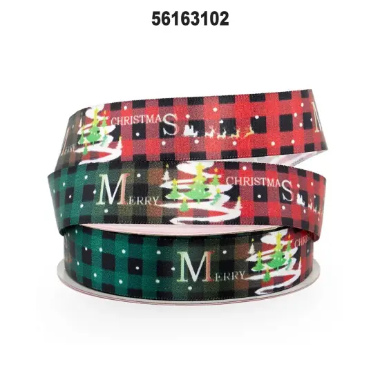 1 Roll Narrow Satin Holiday Ribbon 7/8" x 25 Yards Festive Christmas Ribbon Christmas Plaid {3}