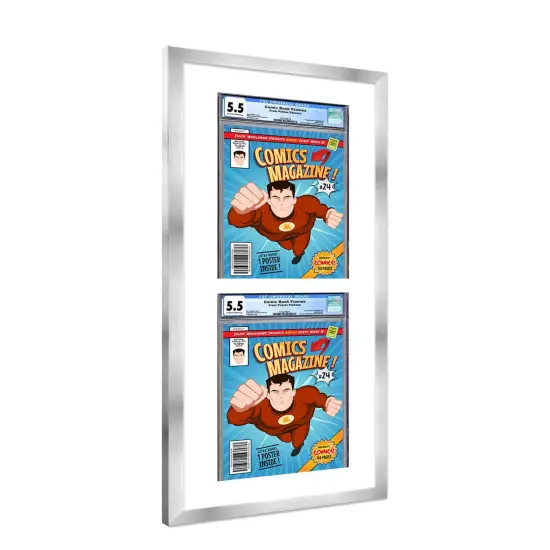 Comic Book Display Frame for CGC, PGX Graded, Slabed Comics - Silver Wood Comic Frame With White Mat for 8.125x13 Comics, 18 Frame Sizes {2}