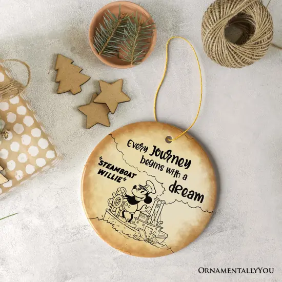 Every Journey Begins With a Dream Quote Ornament, Vintage Steamboat Willie Christmas Keepsake {5}