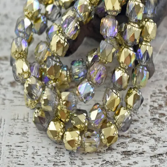 Gold Washed Crystal AB Fire Polished Cathedral Beads - Choose Your Size {7}