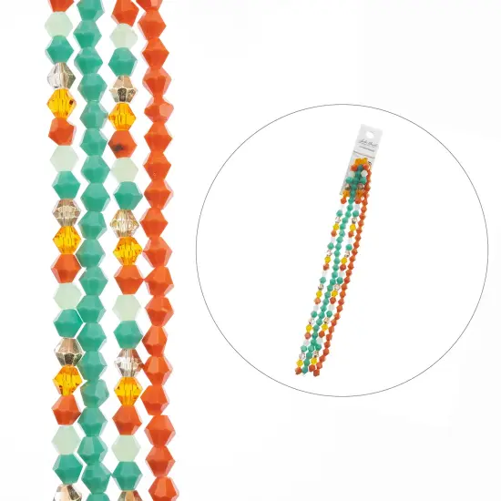 Crystal Lane DIY 7" Designer Glass Bead Multiple Strands Teal & Orange Mix {4}