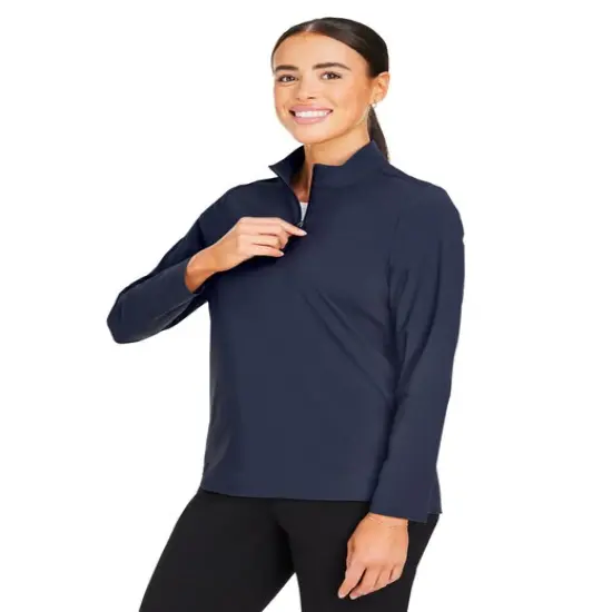 Devon & Jones&reg; Crown Lux Performance Ladies Windsor Welded Quarter-Zip NAVY {6}