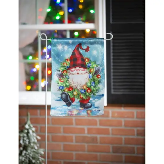 Gnome Christmas Wreath Garden Flag 2 Sided {2}