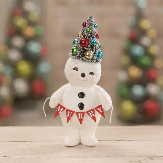 Retro Merry Snowman With Tree 7" {3}
