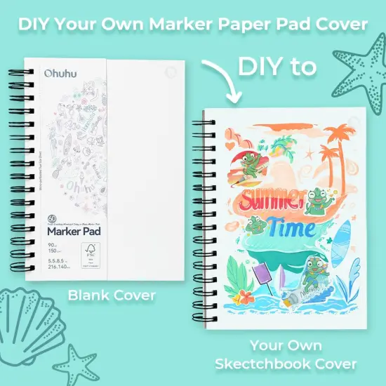 Ohuhu Double Sided Marker Pads Art Sketchbook Bleedproof - 5.5x8.5 Small Paper Size - 90LB/150GSM Smooth Drawing Paper - 60 Sheets/120 Pages, Spiral Bound Sketching Book for Alcohol Markers Christmas {5}