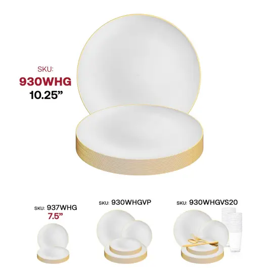 White with Gold Rim Organic Round Disposable Plastic Dinner Plates - 10.25" (120 Plates) {6}