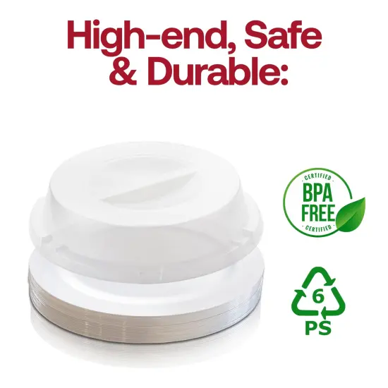 Solid White Disposable Plastic Buffet Plates with Clear Dome Lids - 9" (500 Settings) {3}