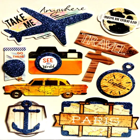 Designer Travel Dimensional Glitter Stickers {1}