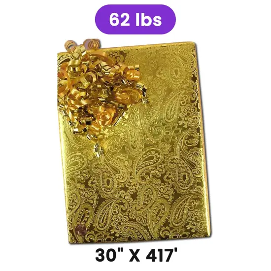 Gold Paisley Embossed Metallic Wrapping Paper 30" x 417" Roll {1}