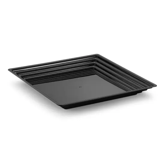 Black Square with Groove Rim Plastic Serving Trays - 16" x 16" (24 Trays) {1}