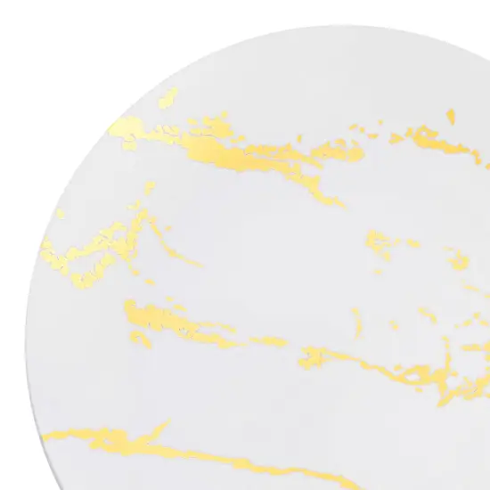 White with Gold Marble Stroke Round Disposable Plastic Appetizer/Salad Plates - 7.5" (120 Plates) {1}