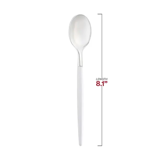 Silver with White Handle Moderno Disposable Plastic Dinner Spoons (240 Spoons) {3}
