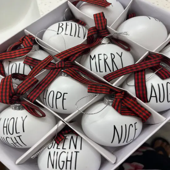 Set of 12 Christmas Ball Ornaments Shatterproof White Bulbs with Buffalo Plaid Bows Farmhouse Christmas Tree Decor Decorative Christmas Tree Hanging Ornaments {4}