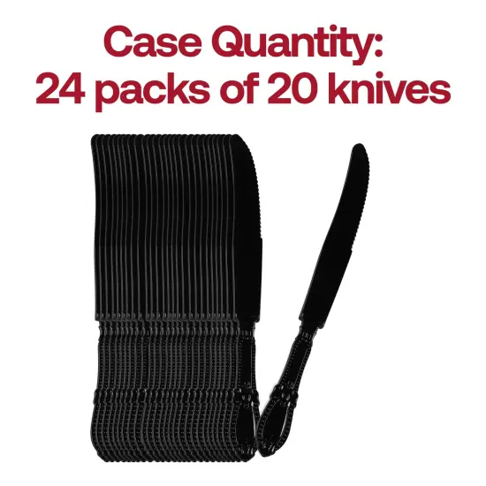 Black Baroque Disposable Plastic Dinner Knives (480 Knives) {5}