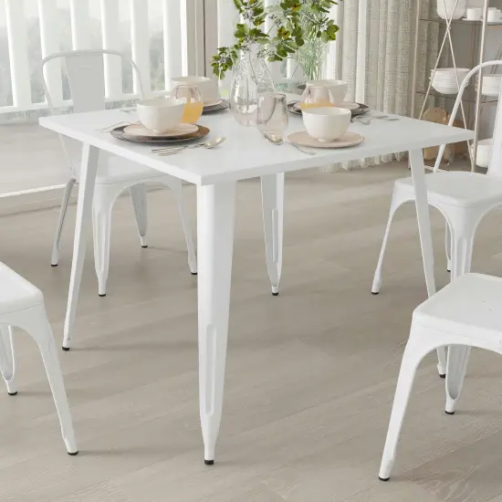 Merrick Lane Adana 35.5" Square Metal Dining Table for Indoor and Outdoor Use White {3}