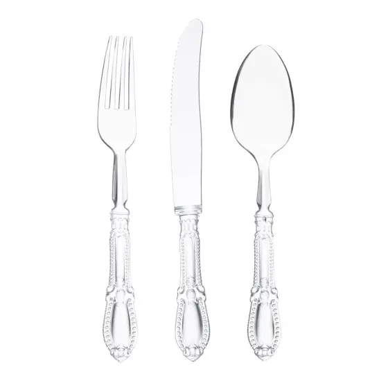 Clear Baroque Disposable Plastic Cutlery Set (480 Guests) {1}