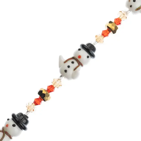 Crystal Lane DIY 7" Lampwork Designer Holiday Glass Bead Mix Strand Snowman Hugs {1}