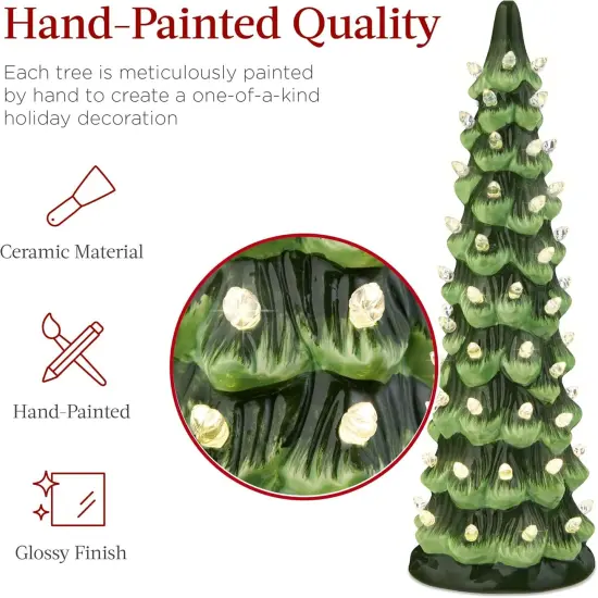 Set of 3 Pre-Lit Green Ceramic Christmas Trees {4}