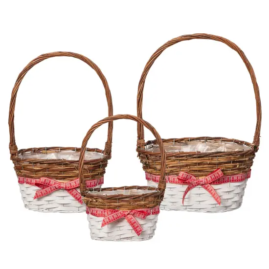 Wickerwise Set of 3 Rattan Woven Baskets with Handle and Plastic Lining, Sturdy and Stylish Picnic and Gift Baskets - Ideal as Fruit Basket, for Storing Picnic Accessories, Garden Items and Home Decor {1}