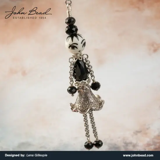 Crystal Lane DIY 7" Designer Glass Focal Bead Mix Strand Face Black White Mix {3}