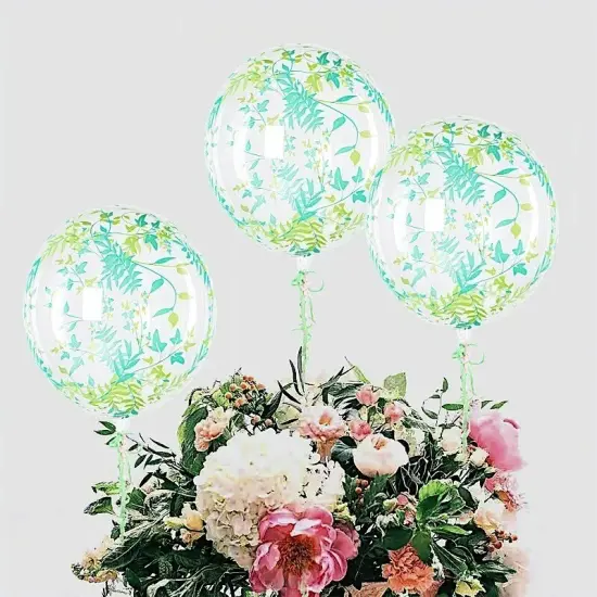 2 Clear Green 20" Round PVC Balloons Vine Design Wedding Decorations Supplies {3}
