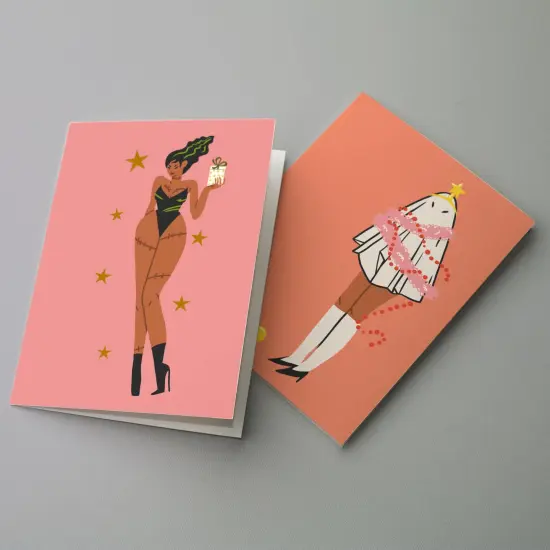 Fashion Christmas Cards - 24-Pack Holiday Greeting Cards with 12 Stylish and Playful Festive Outfits, Perfect for Sharing Merry Christmas & Holiday Wishes, Blank Inside for Personalized Messages - Bold and Unique Stationery Set {3}