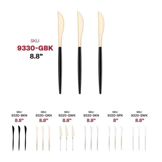 Gold with Black Handle Moderno Disposable Plastic Dinner Knives (240 Knives) {6}