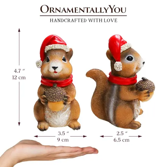 Charming Chipmunk with Santa Hat Figurine, 5" Playful Christmas Rodent Garden Statue {3}