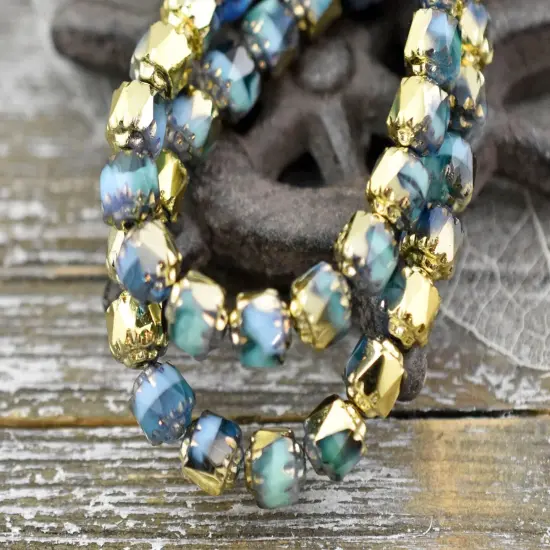 Gold Washed Turquoise Blend Cathedral Beads {6}