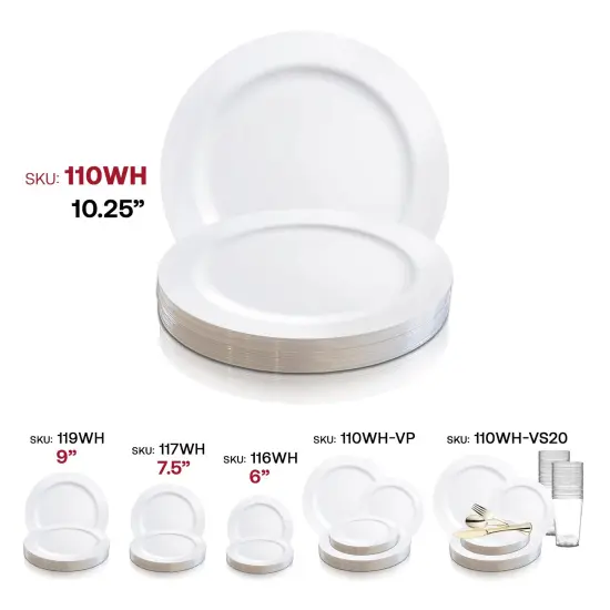 Solid White Economy Round Disposable Plastic Dinner Plates - 10.25" (120 Plates) {6}