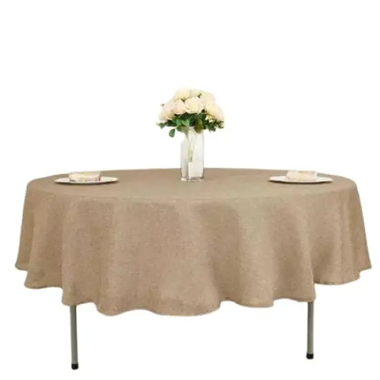 90-Inch NATURAL Round Faux Burlap Tablecloth Tablecloth Wedding Decorations {1}