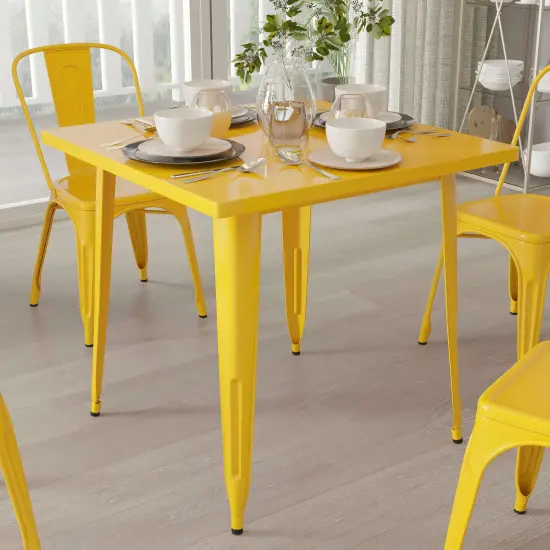 Merrick Lane Nash 31.5" Square Metal Table for Indoor and Outdoor Use Yellow {3}