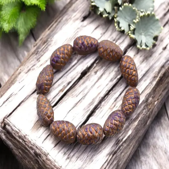 *10* 13x8mm Copper Washed Purple Pine Cone Beads {3}