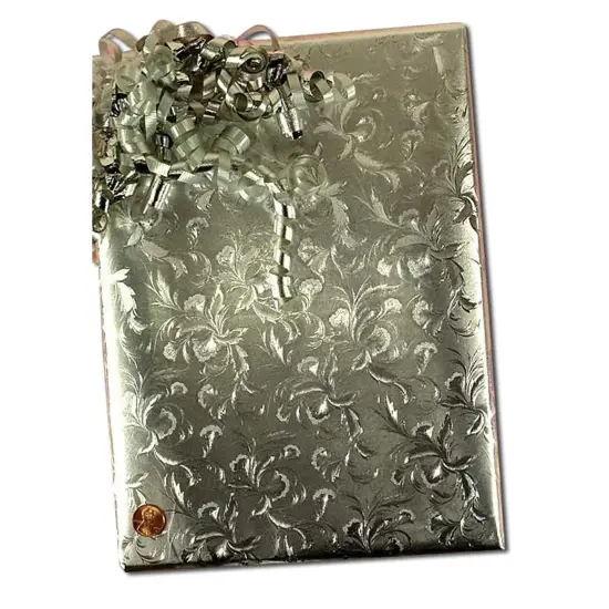Silver Large Floral Embossed Metallic Wrapping Paper 30" x 417" Roll {2}
