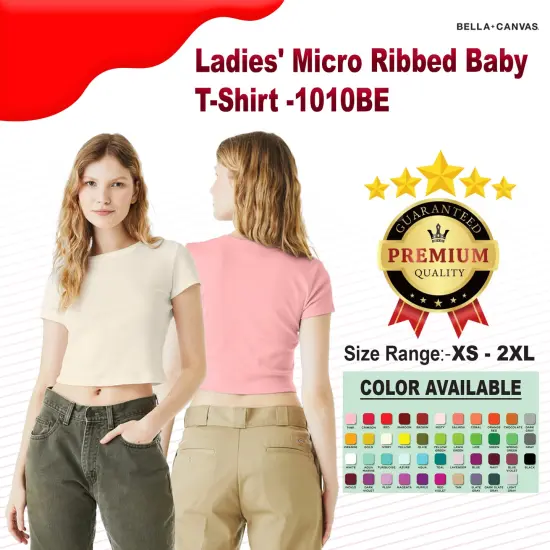 Bella + Canvas&reg; Ladies Micro Ribbed Baby Crewneck T-Shirt SOLID WHT BLEND {2}