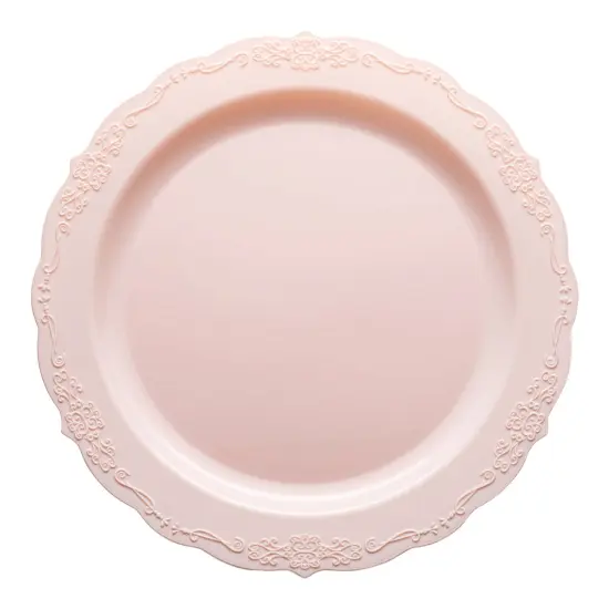 Pink Vintage Round Disposable Plastic Dinner Plates - 10" (120 Plates) {2}