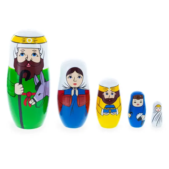 Set of 5 Nativity Scene Wooden Nesting Dolls 5.75 Inches {1}