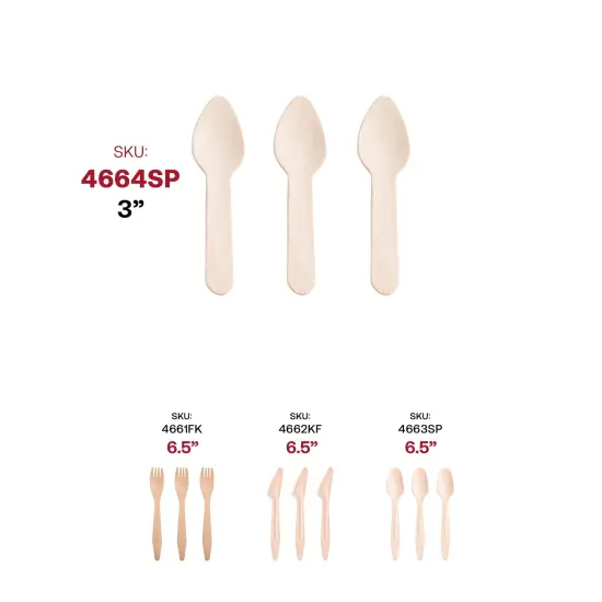 Natural Birch Eco-Friendly Disposable Mini Dessert Spoons - 3" (600 Spoons) {6}