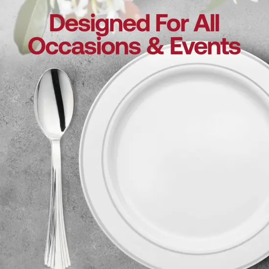 Shiny Metallic Groove Silver Plastic Spoons (600 Spoons) {6}