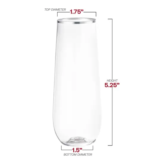 Clear with Silver Stemless Plastic Champagne Flutes - 9 oz. (64 Glasses) {3}
