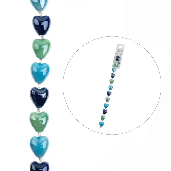 Crystal Lane DIY 7" Designer Glass Focal Bead Mix Strand Hearts Blue Mix {5}