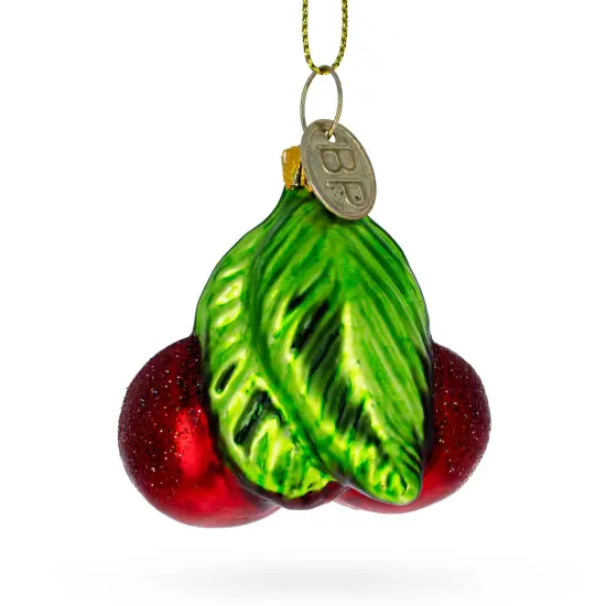 Double Cherries Blown Glass Christmas Ornament {3}