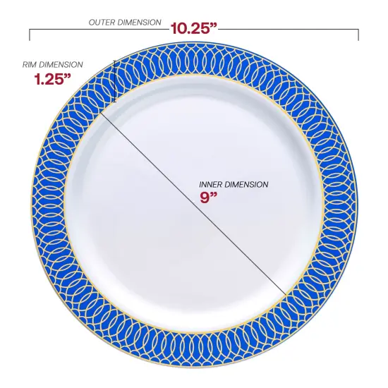 White with Gold Spiral on Blue Rim Plastic Dinner Plates - 10.25" (120 Plates) {3}