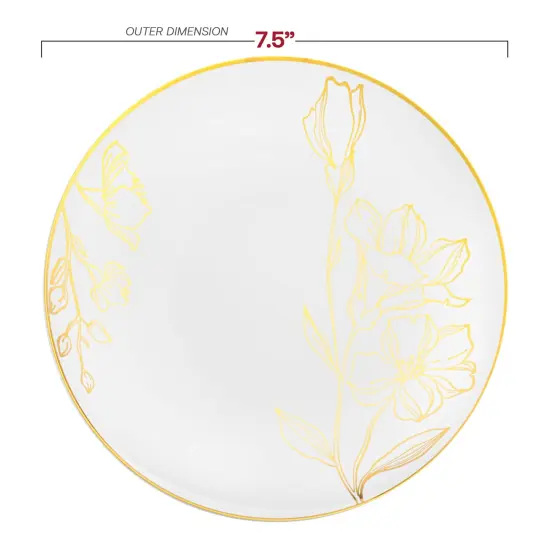 White with Gold Antique Floral Round Disposable Plastic Appetizer/Salad Plates - 7.5" (120 Plates) {3}
