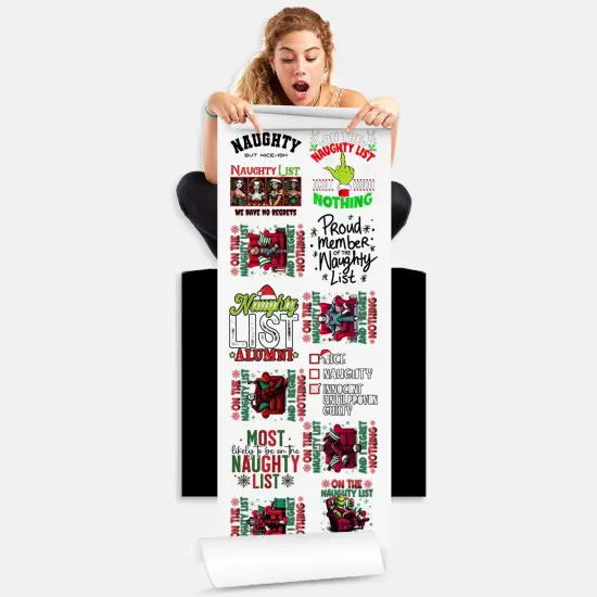 On Naughty List and Regret Nothing - ChristmasDTF Transfer 22x60 Direct-to-Film Gang Sheets Iron On Transfers - 13 Adult Prints {2}