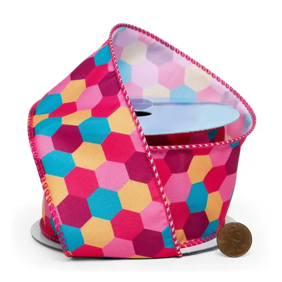 Colorful Hexagon Pattern Wired Ribbon 2.5" x 10 yd {3}