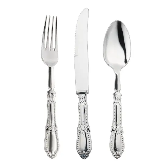 Silver Baroque Disposable Plastic Cutlery Set (240 Guests) {1}