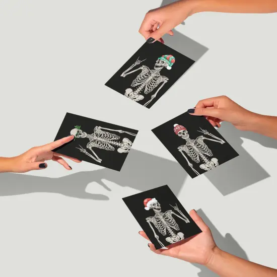 Skeleton Christmas Greeting Cards - 24-Pack Holiday Note Cards with 4 Unique Skeleton Designs in Festive Hats, Blank Inside for Merry Christmas & Happy Holiday Messages, Fun and Alternative Seasonal Stationery Set {3}